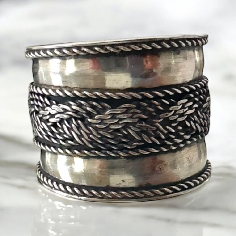 Sterling Silver Wide Band Bali Ring